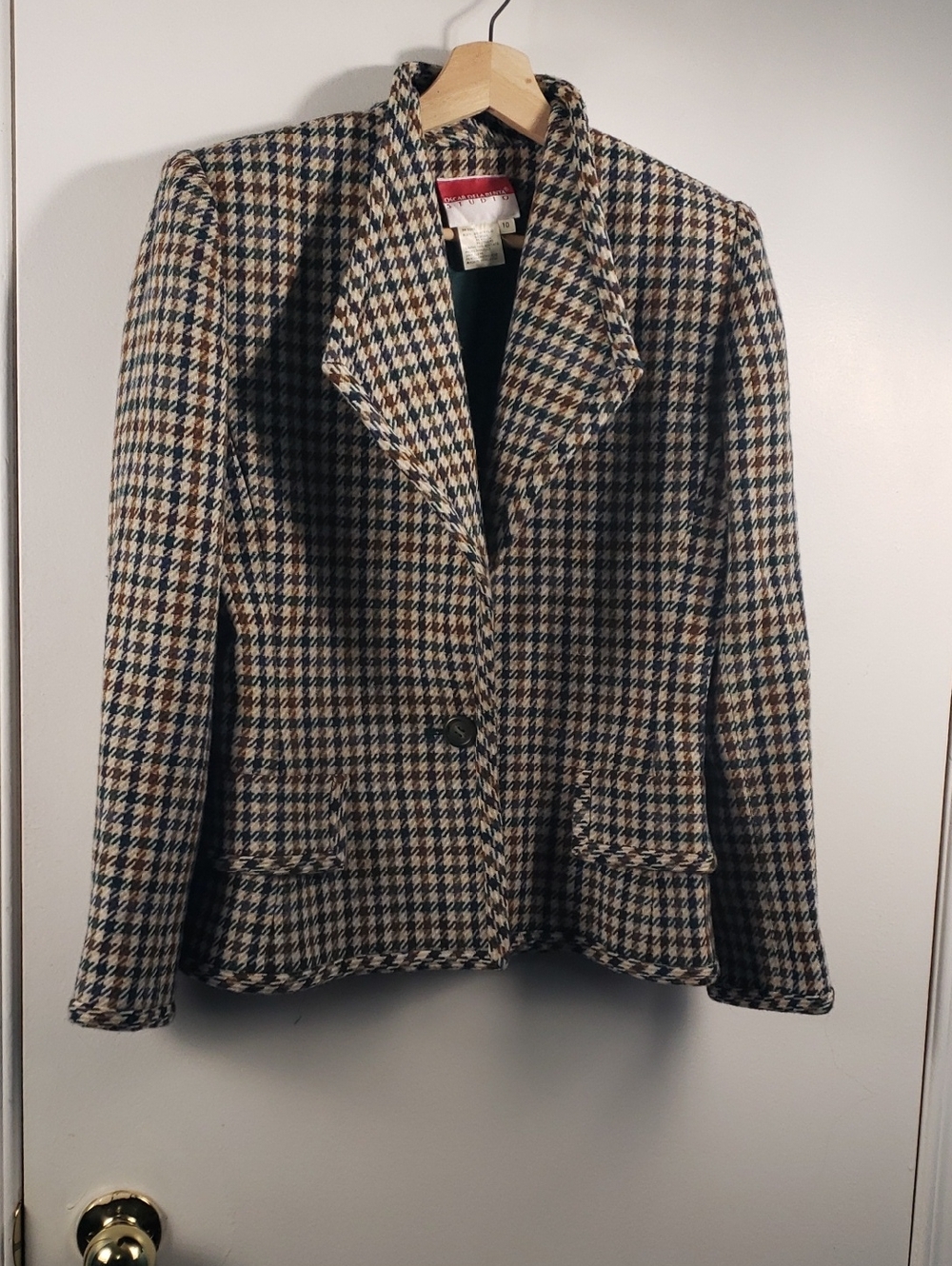 Oscar de la Renta Houndstooth Blazer in Brown and Black Size US 10